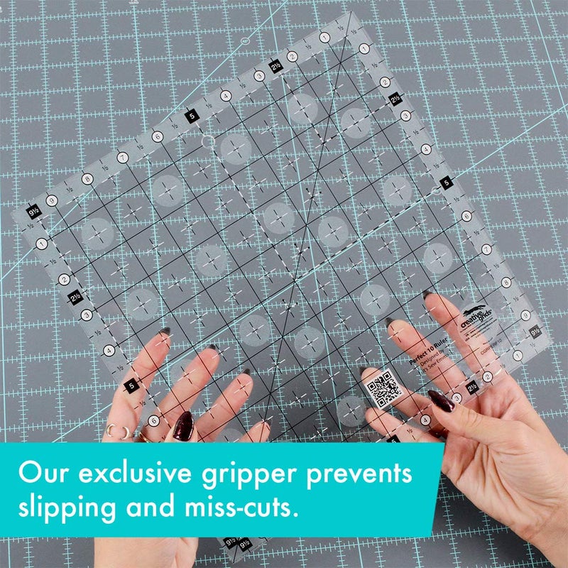 Creative Grids Perfect 10 Quilting Ruler â€“ CGRPERF10 â€“ Made in USA, 10in x 10in Square, Non-Slip Grip Acrylic Quilting, Sewing, Crafting, Patchwork Ruler for Measuring & Cutting Fabric - Image 5